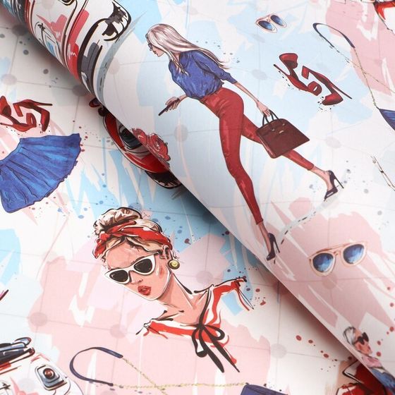 !09 Бумага упаковочная (набор 2 листа) глянцевая двусторонняя "Красотка", 70 х 100 см.