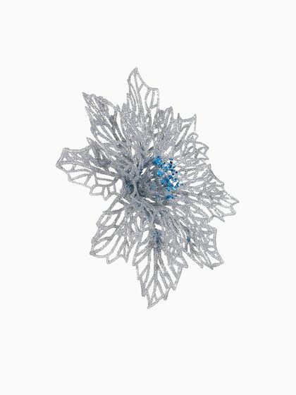 !09 Украшение ёлочное "Ажурный цветок" (набор 4 штуки) 14 см, серебро