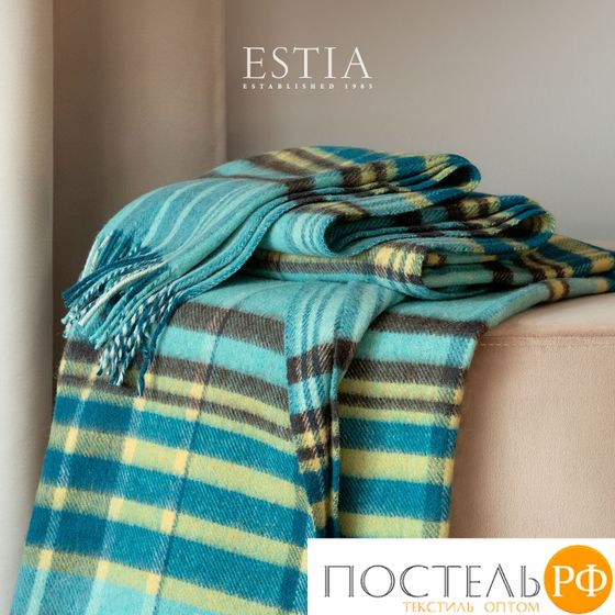 Estia  ФОРДЖА Плед син-зел 150х200/10х2 см, 1 пр, 100% шерсть , 350 гр/м2