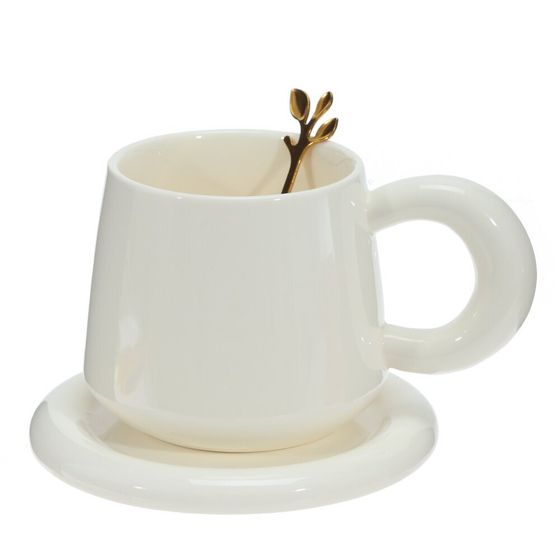 Кружка с блюдцем и ложкой, 300 мл, L16 W13 H10 см, цвет микс