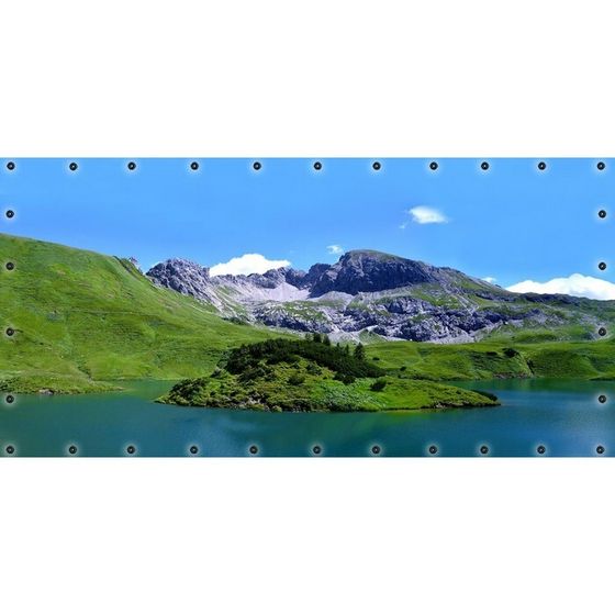 Фотосетка, 314 × 155 см, с фотопечатью, люверсы шаг 0.3 м, «Озеро и горы-1»