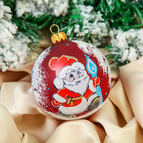 !09 Шар новогодний &quot;Дед Мороз шагающий&quot; d-8 см, стекло дизайн микс