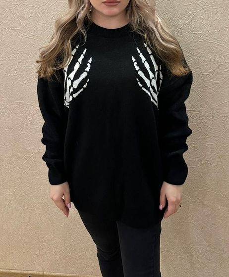 !09 Свитер женский вязанный теплый с принтом "Ручки" Размер ONE SIZE(42-48)