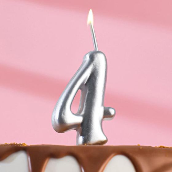 Свеча для торта цифра &quot;Серебряная&quot;, 5,5 см, цифра &quot;4&quot;