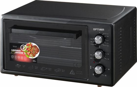 Мини-печь Optima OF-48BL (48л, таймер,лампа, противень 2шт., решетка, черный, 1600Вт)