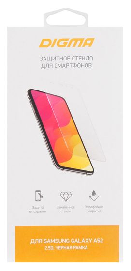 Защитное стекло для экрана Digma 2.5D черный для Samsung Galaxy A52 2.5D 1шт. (DGG2SAA52A)