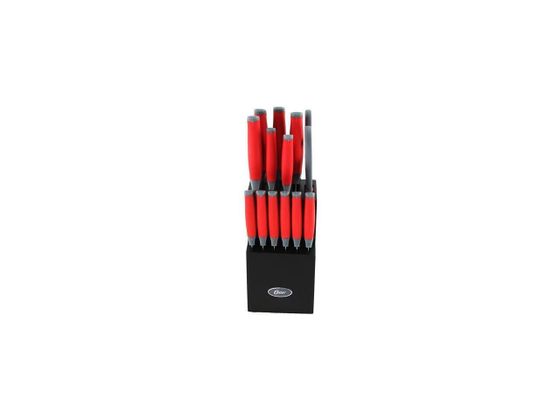 Oster 81006.14 Lindbergh 14 Piece Stainless Steel Cutlery Black Block Set, Red H