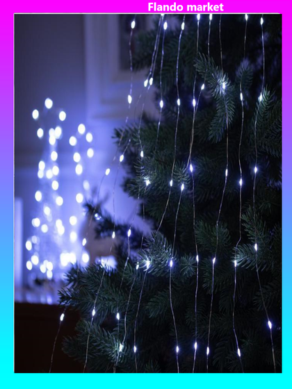 !09 Гирлянда «Конский хвост» 10 нитей по 1 м, IP20, серебристая нить, 100 LED, 2 режима, батарейки AAх3 (нет в комплекте), свечение белое