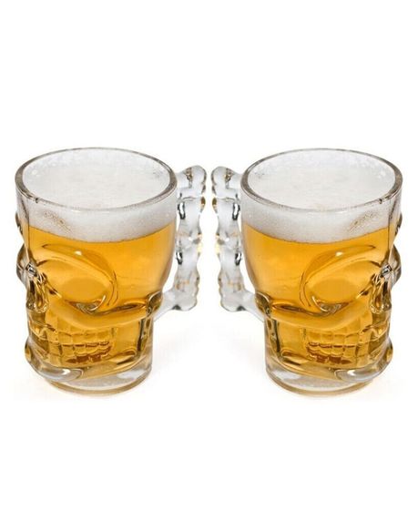 Set of 2 17.62 oz Skull Glass Mugs