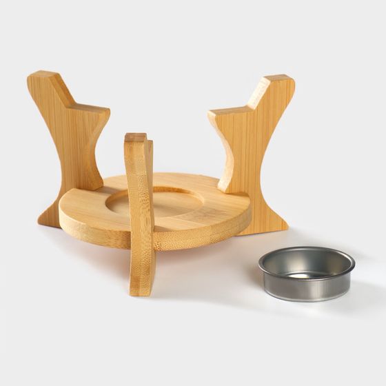 !09 Заварочный чайник «Тюльпан», 700 мл, с подогревом, бамбуковая подставка, фарфор, белый