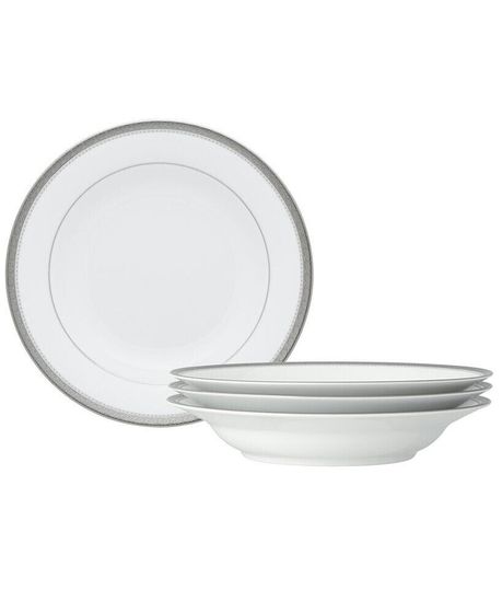 Charlotta Platinum 4 Piece 9&quot; Rim Soup Bowls Set, 27 oz, Service for 4