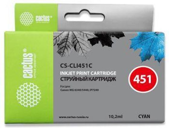 Картридж струйный Cactus CS-CLI451C голубой (10.2мл) для Canon MG6340/5440/IP7240
