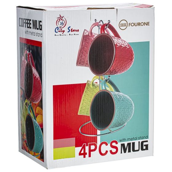 Набор из 4-х кружек на подставке, 400 мл, L25 W15 H26 см,