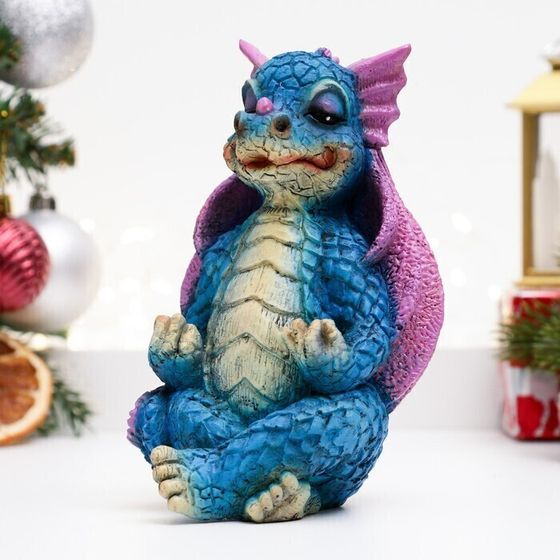 !09 Копилка &quot;Дракончик медитирует&quot; синяя, 8х9,5х12,5 см.