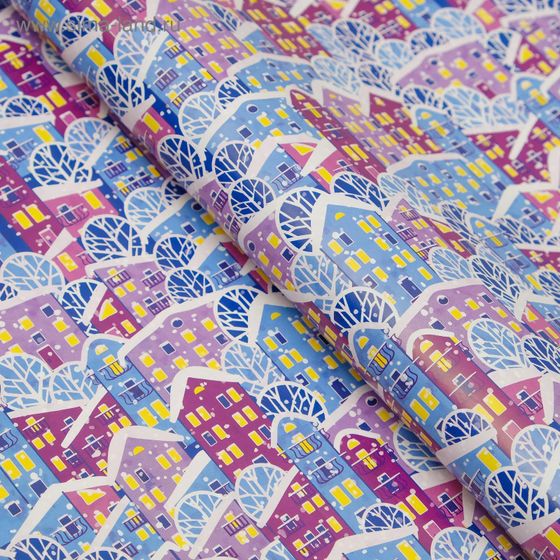 !09 Бумага упаковочная 4 листа крафт, "Зимний город", 50 х 70 см