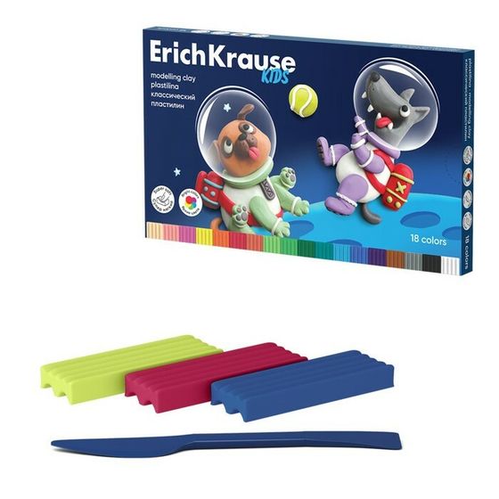 Пластилин 18 цветов, 324 г, ErichKrause &quot;Kids Space Animals&quot;, со стеком, в картонной упаковке