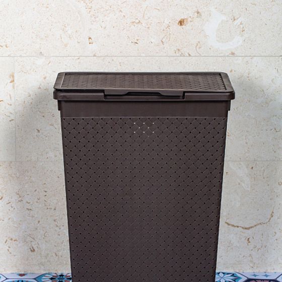 Корзина для белья БЕРЕСТА венге узкая с крышкой 50л