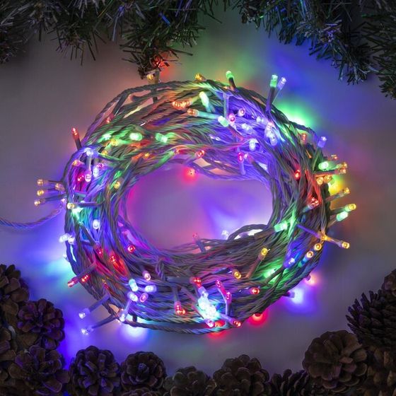 УЦЕНКА Гирлянда «Нить», 20 м, IP20, 200 LED, 220 В, 8 режимов, белая нить, свечение мульти