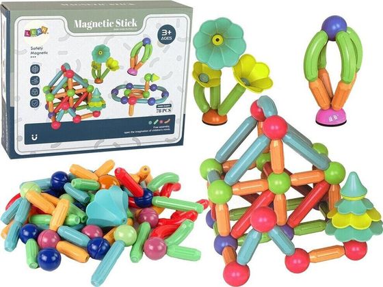 Magnetyczne Klocki Konstrukcyjne Plastikowe 78 Elementów LEAN Toys