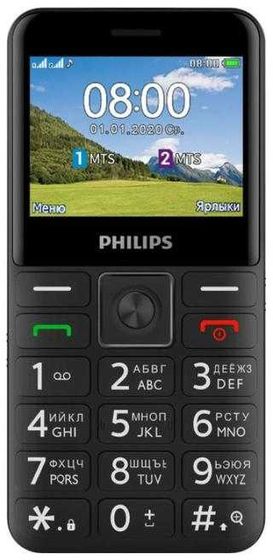 Мобильный телефон Philips E207 Xenium 32Mb черный моноблок 2Sim 2.31&quot; 240x320 Nucleus 0.08Mpix GPS GSM900/1800 GSM1900 FM A-GPS microSD max32Gb