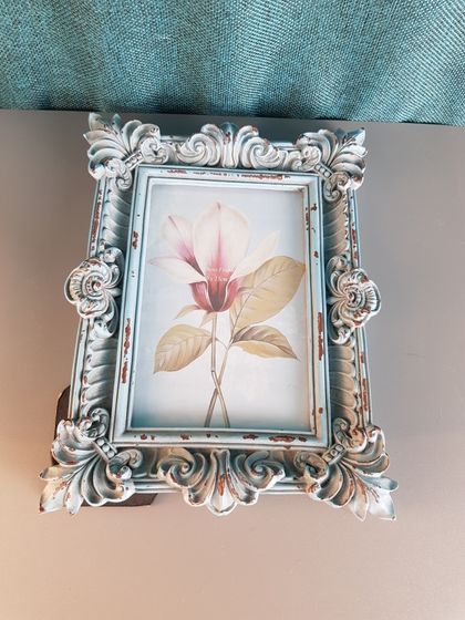 !09 Фоторамка пластик/стекло 10*15 см. состаренная цвет голубой 17*2*23см