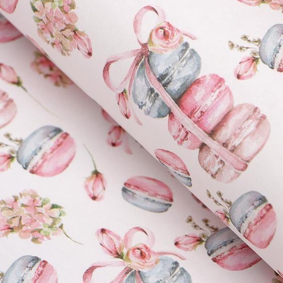 !Бумага упаковочная 2 штуки крафт "Макаруны" 50 х 70 см.