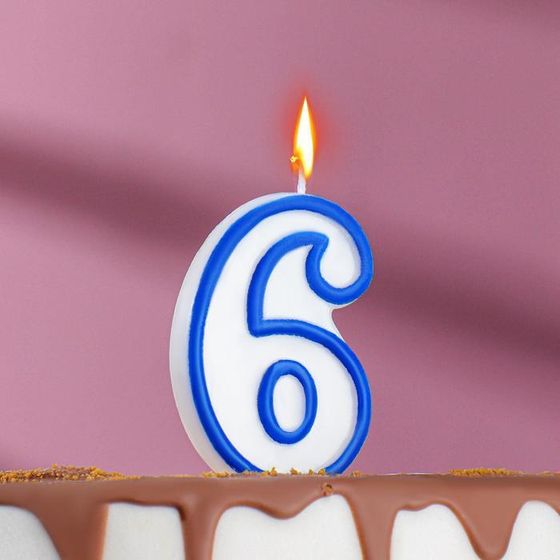 Свеча для торта цифра &quot;6&quot;, ободок цветной, 7 см, МИКС
