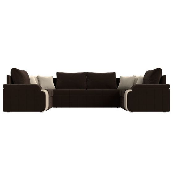 П-образный диван «Николь», механизм дельфин, микровельвет / экокожа, коричневый / бежевый