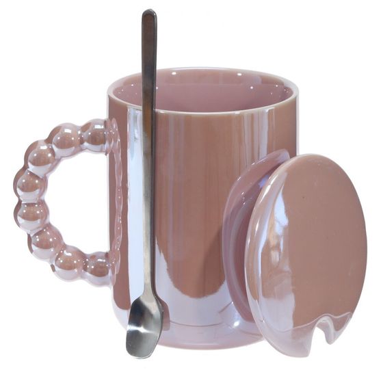 Кружка с крышкой и ложкой, 380 мл, L11,5 W9 H11 см, цвет микс