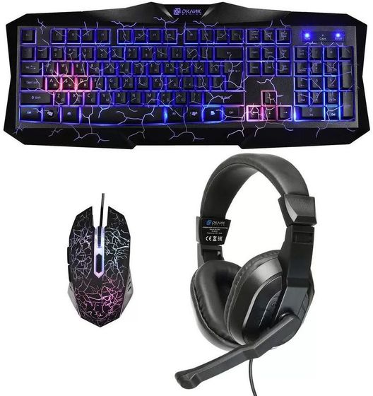 Игровой набор Oklick HS-HKM100G IMPERIAL проводной LED черный (489352)