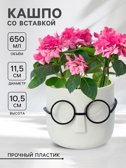 Кашпо для цветов со вставкой «Стив», 650 мл, d=11,5 см, h=10,5 см, цвет белый ротанг