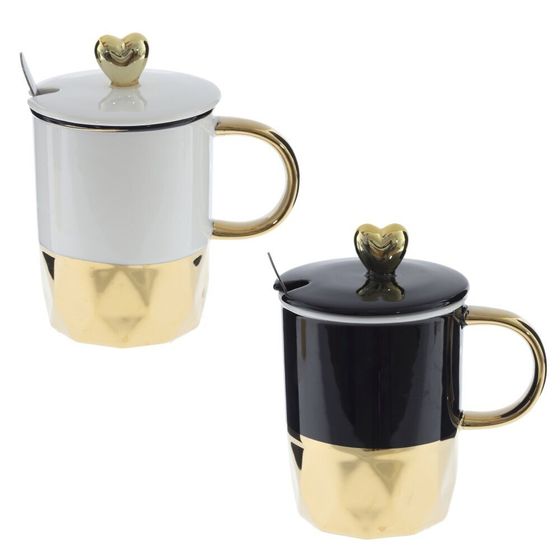 Кружка с крышкой и ложкой, 340 мл, L12 W8 H13,5 см, 2в.