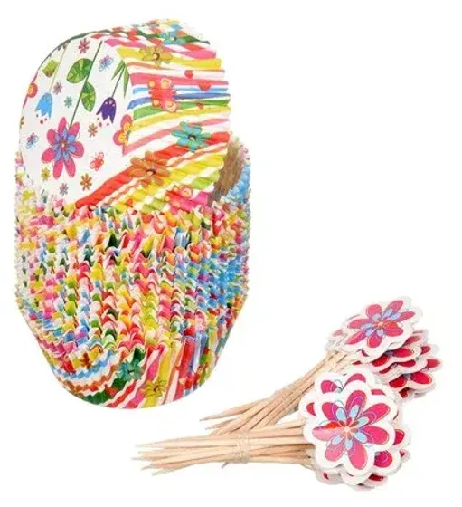 !09 Набор для выпечки и украшения кексов Marmiton "Весенний/Цветы", 48 предметов(24 формы+24 шпажки)