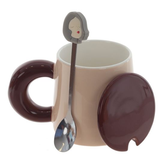 Кружка с крышкой и ложкой, 400 мл, L13,5 W9,5 H9,5 см, дизайн микс