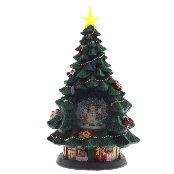 Фигур декор в стекл шаре &quot;Елка и Снеговик&quot; (подсв,муз, вьюга, AAх3 н/п), D 10 см, L19,5 W19,5 H35 см