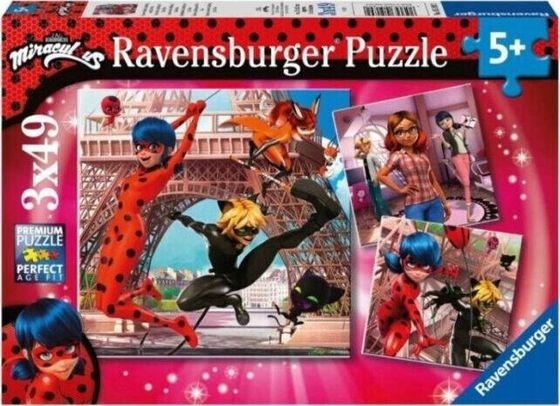 Ravensburger Puzzle 3x49 elementów Miraculum Biedronka i Czarny Kot