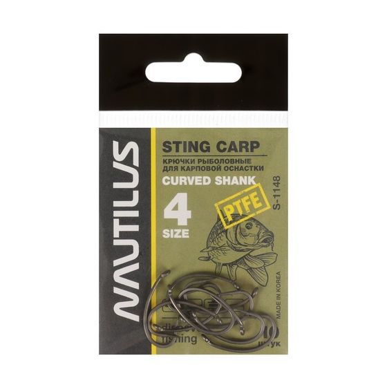 Крючок Nautilus Sting Carp Curved Shank S-1148PTFE, № 4, 10 шт.