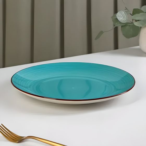 !09 Тарелка керамическая обеденная «Морской мир», d=27 см, цвет бирюзовый