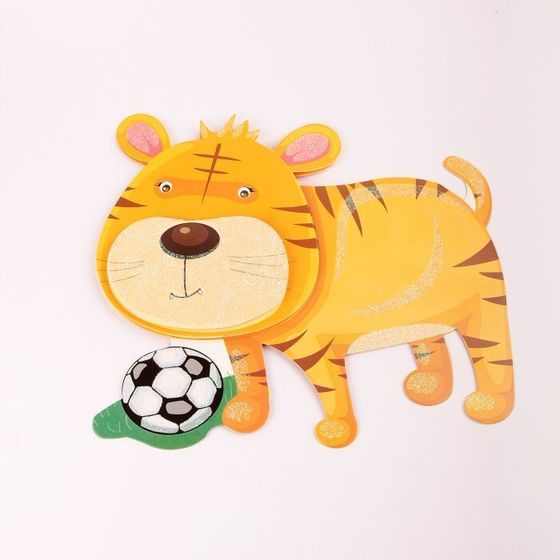 !09 Набор из 4-х декоративных наклеек "Веселые животные": Наклейка декоративная самоклеющаяся, 35,5 х 25 см., дизайн ЛЕВ+ТИГР+ЖИРАФ/ЗЕБРА