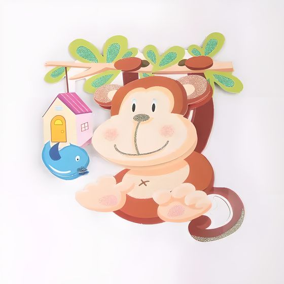 !09 Набор из 4-х декоративных наклеек "Дикие животные": Наклейка декоративная самоклеющаяся, 35,5 х 25 см., дизайн БЕГЕМОТ+ОБЕЗЬЯНА+МИШКА+БАБОЧКА