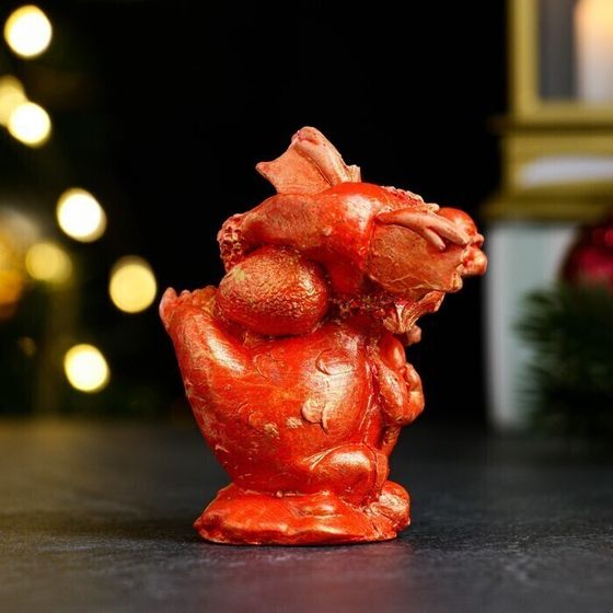 !09 Набор из 2-х фигурок - Фигура "Дракон с мешком подарков" красный с позолотой, 6х4х4см