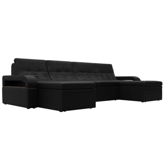 П-образный диван «Лига 035 мини», механизм дельфин, ППУ, экокожа, цвет чёрный
