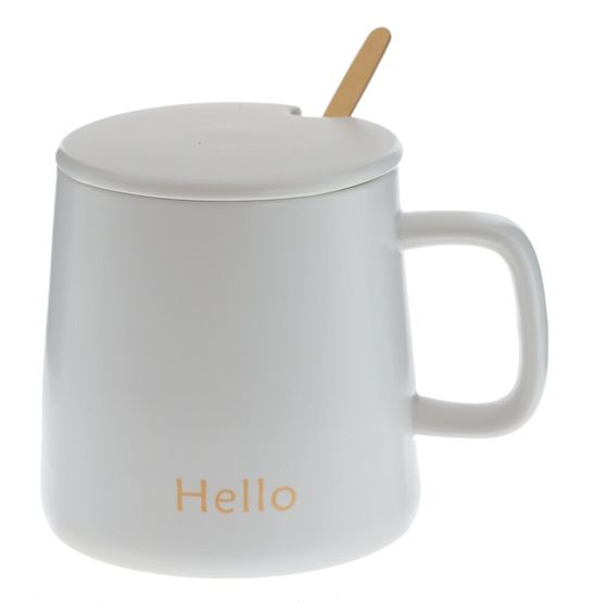 Кружка с крышкой и ложкой, 400 мл, L12 W9 H9 см,дизайн микс