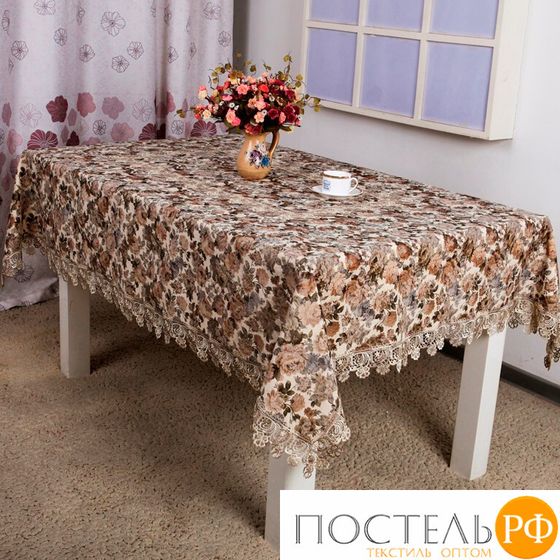 Скатерть &quot;Карвен&quot; печать с гипюром 160*220 М 614-3 кофейный (арт. М 614-3)