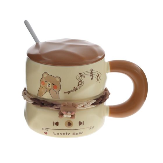 Кружка с крышкой и ложкой, L8,8 W8,8 H8,5 см, дизайн микс