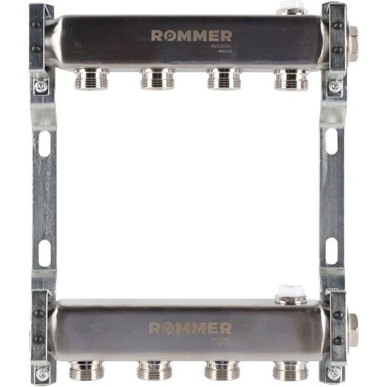 Коллектор ROMMER RMS-4401-000004, 1&quot;х3/4&quot;, 4 выхода, для радиаторной разводки, нерж. сталь