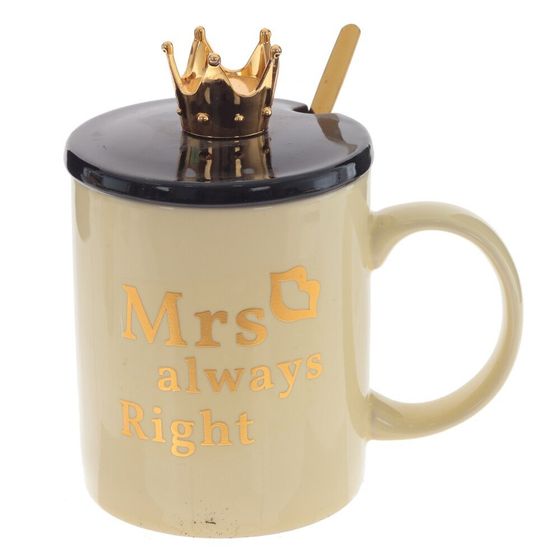 Кружка с крышкой и ложкой, 400 мл, L12,5 W9 H13,5 см,дизайн микс