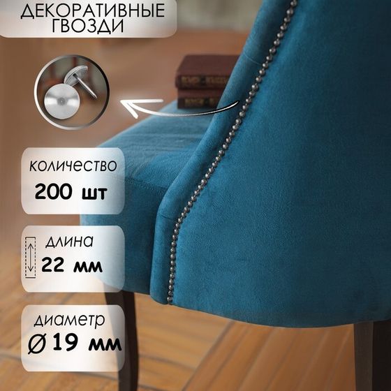 Гвозди ТУНДРА, декоративные, обивочные, 19х22 мм, хром, 200 шт