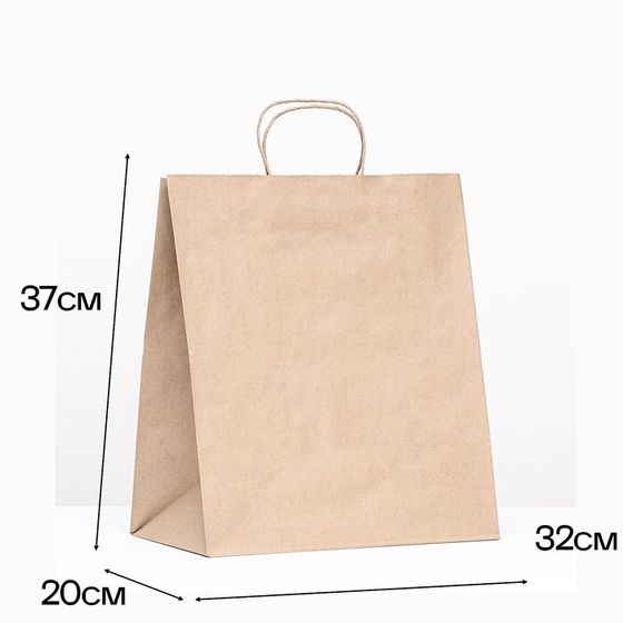 Пакет бумажный крафт 90 г/м², круглая ручка 32×20×37 см