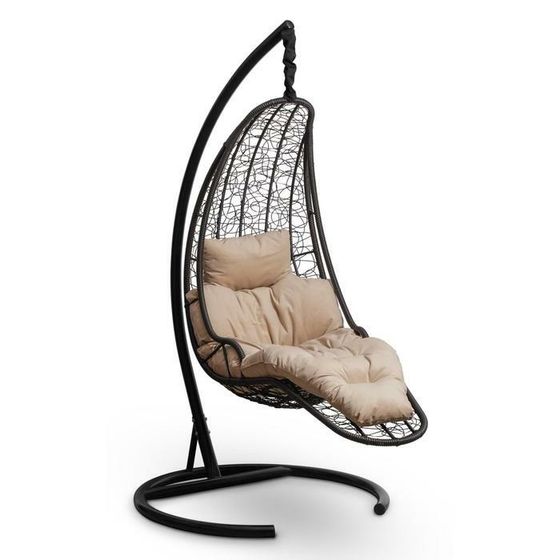 Подвесное кресло-кокон с подушкой &quot;LUNA&quot; черно, бежевая подушка, стойка 68х70х195см